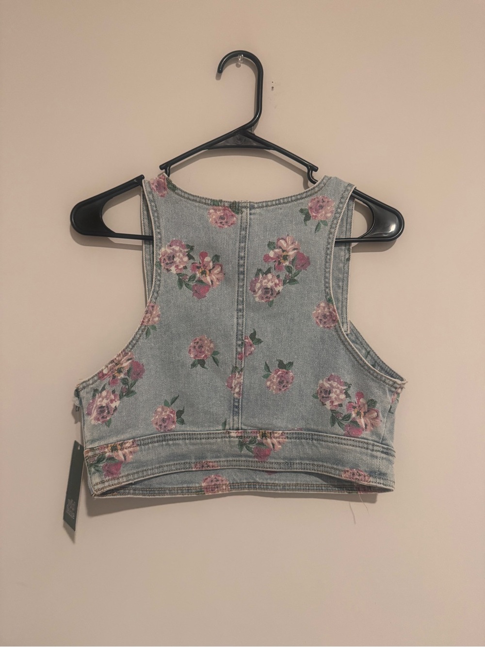 wild fable Light Wash Denim Crop Tank with Pink Floral Print